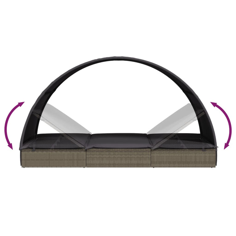 Ligbed 2-persoons met rond dak 211x112x140 cm poly rattan grijs MeubelReus
