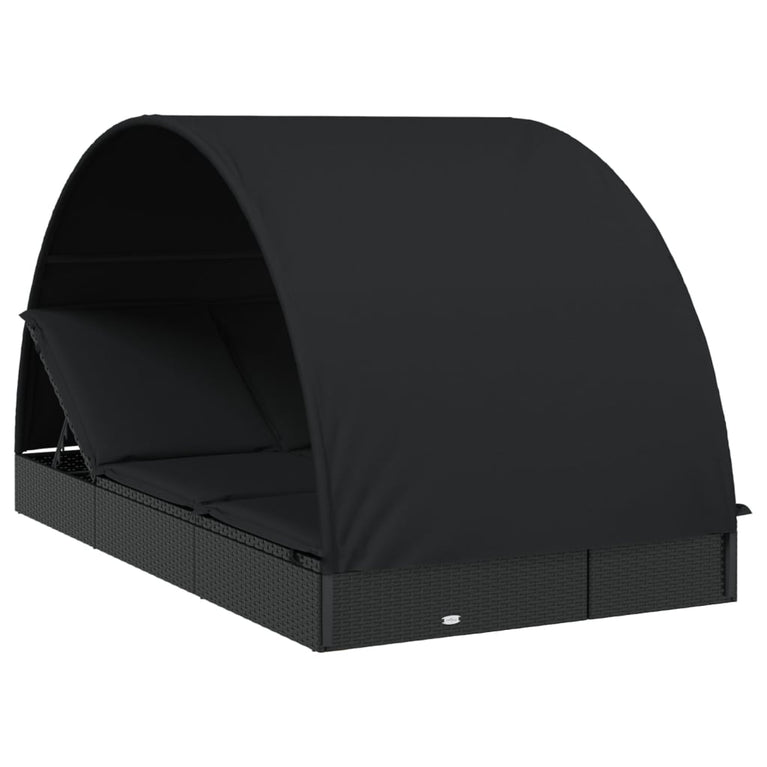 Ligbed 2-persoons met rond dak 211x112x140 cm poly rattan zwart MeubelReus