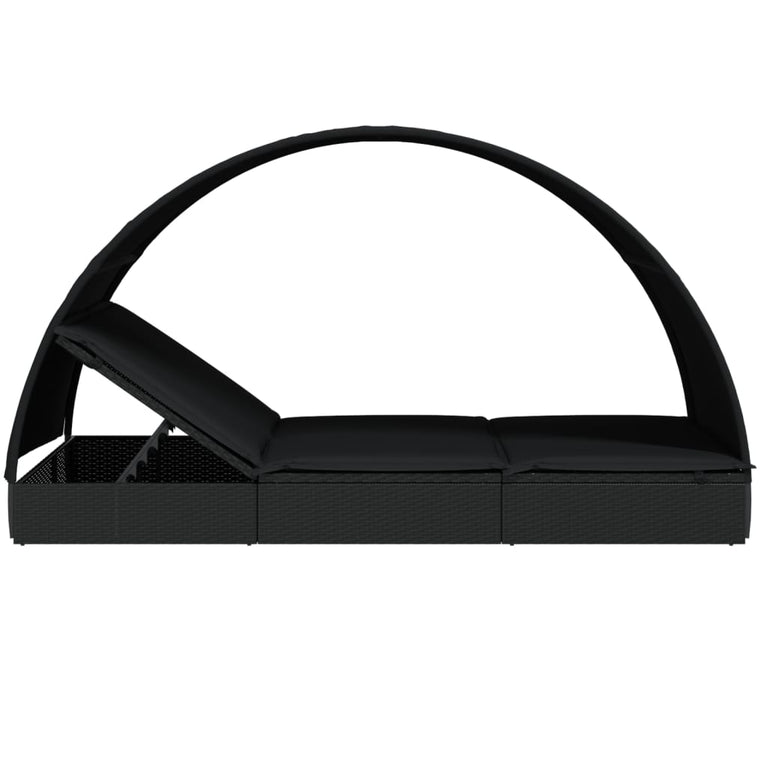 Ligbed 2-persoons met rond dak 211x112x140 cm poly rattan zwart MeubelReus