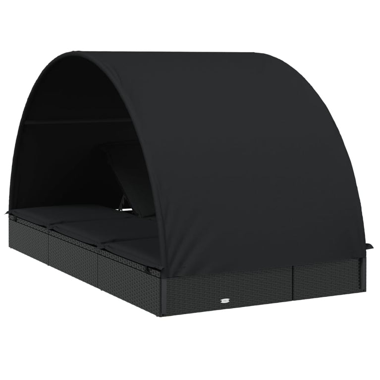 Ligbed 2-persoons met rond dak 211x112x140 cm poly rattan zwart MeubelReus
