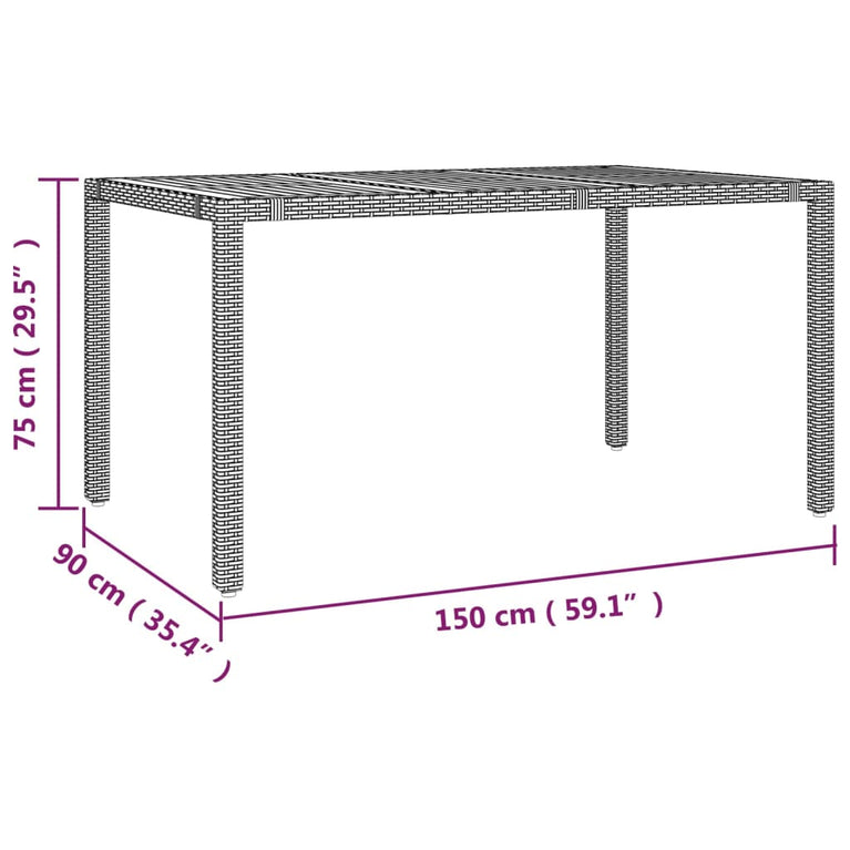 Tuintafel met houten blad poly ratten en acaciahout grijs MeubelReus