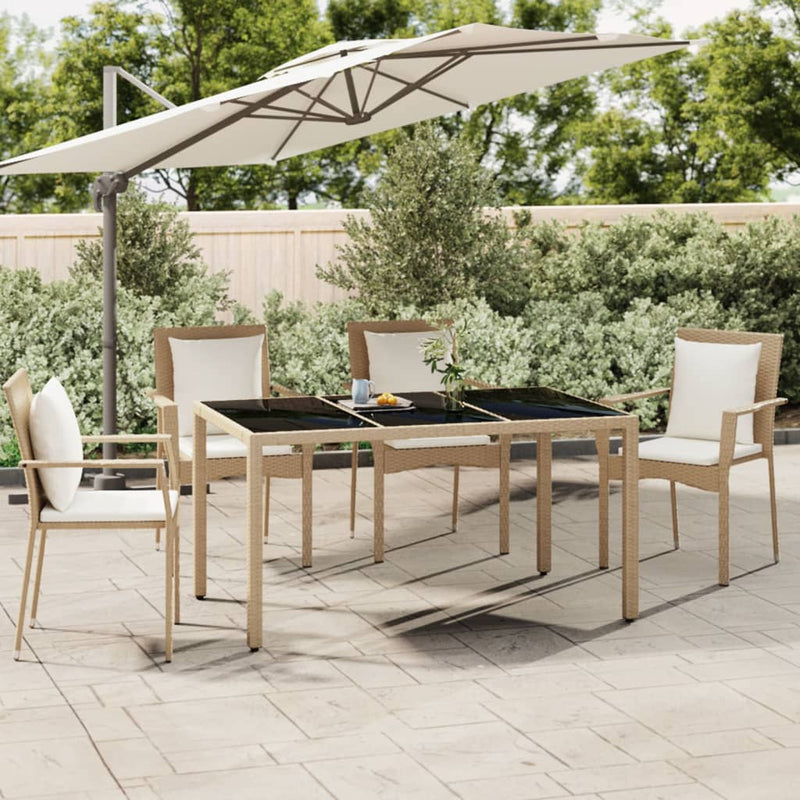 Tuintafel met glazen blad poly rattan en gehard glas beige MeubelReus