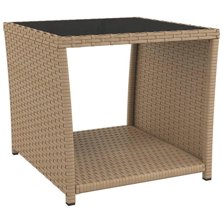 Salontafel met glazen blad poly rattan en gehard glas beige MeubelReus