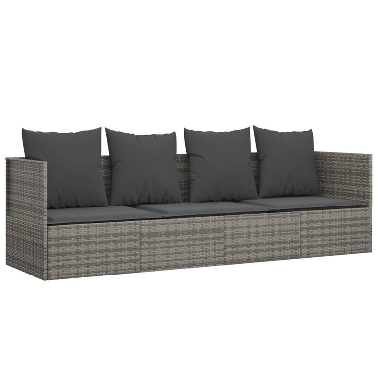 Loungebed met kussens poly rattan grijs MeubelReus