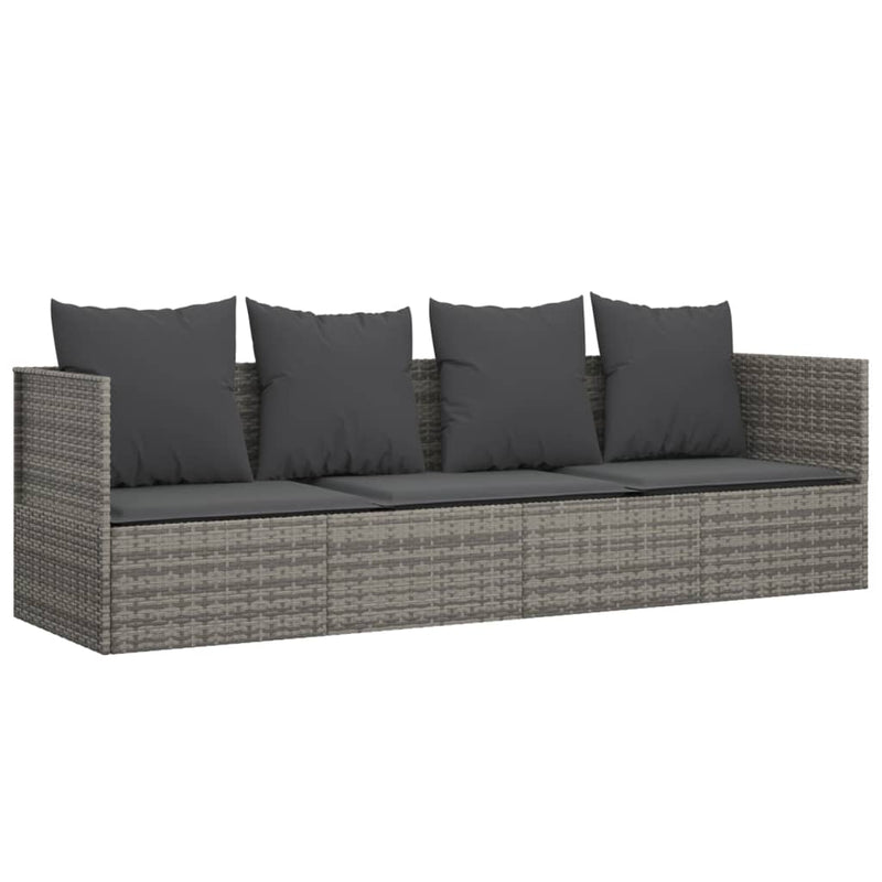 Loungebed met kussens poly rattan grijs MeubelReus