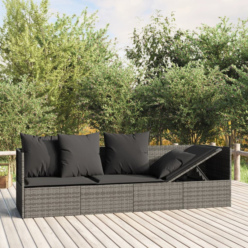 Loungebed met kussens poly rattan grijs MeubelReus