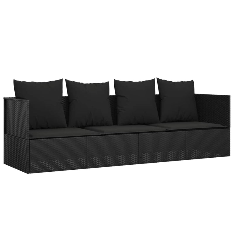Loungebed met kussens poly rattan zwart MeubelReus