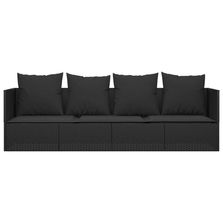 Loungebed met kussens poly rattan zwart MeubelReus