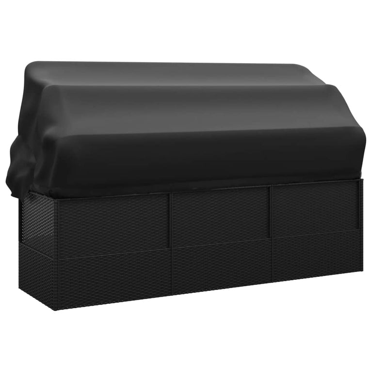 Loungebed met luifel en kussens poly rattan zwart MeubelReus