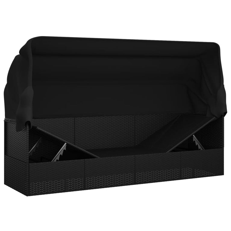 Loungebed met luifel en kussens poly rattan zwart MeubelReus