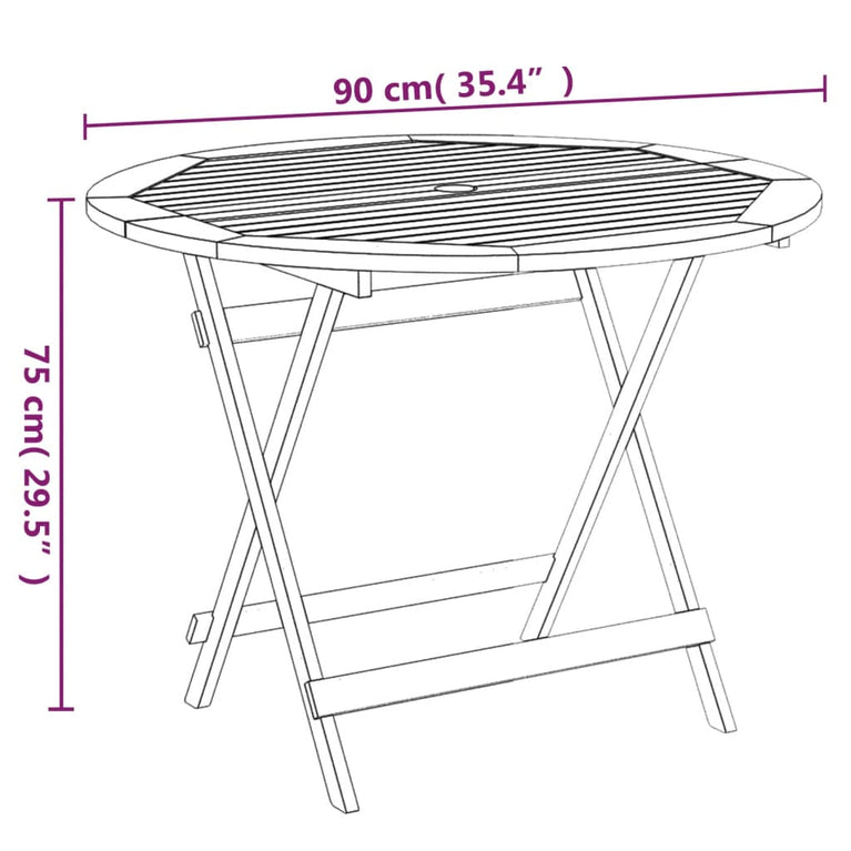 Tuintafel inklapbaar Ø 90x75 cm massief acaciahout