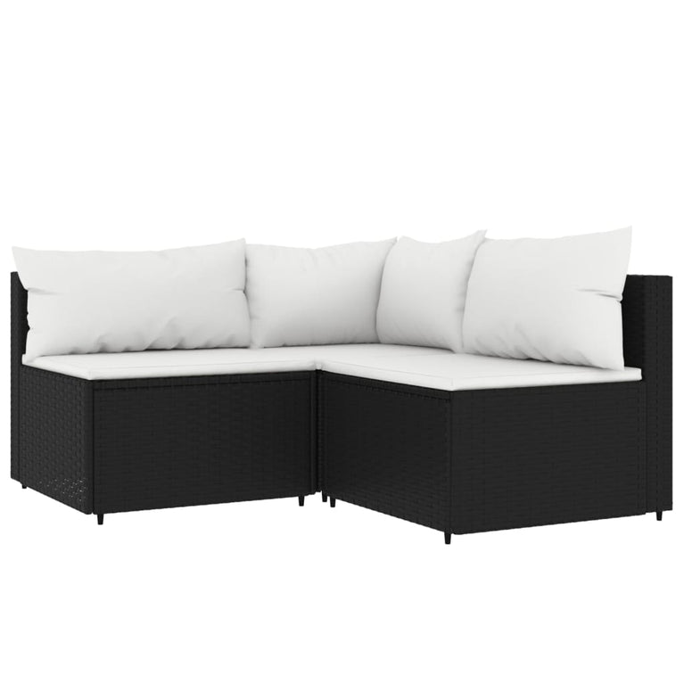 3-delige Loungeset met kussens poly rattan zwart MeubelReus
