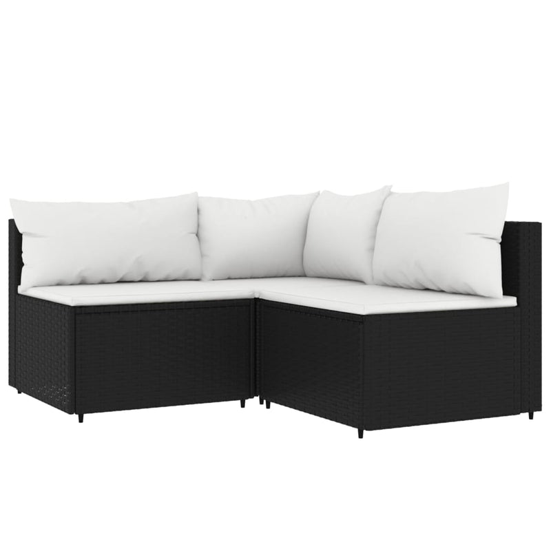 3-delige Loungeset met kussens poly rattan zwart MeubelReus