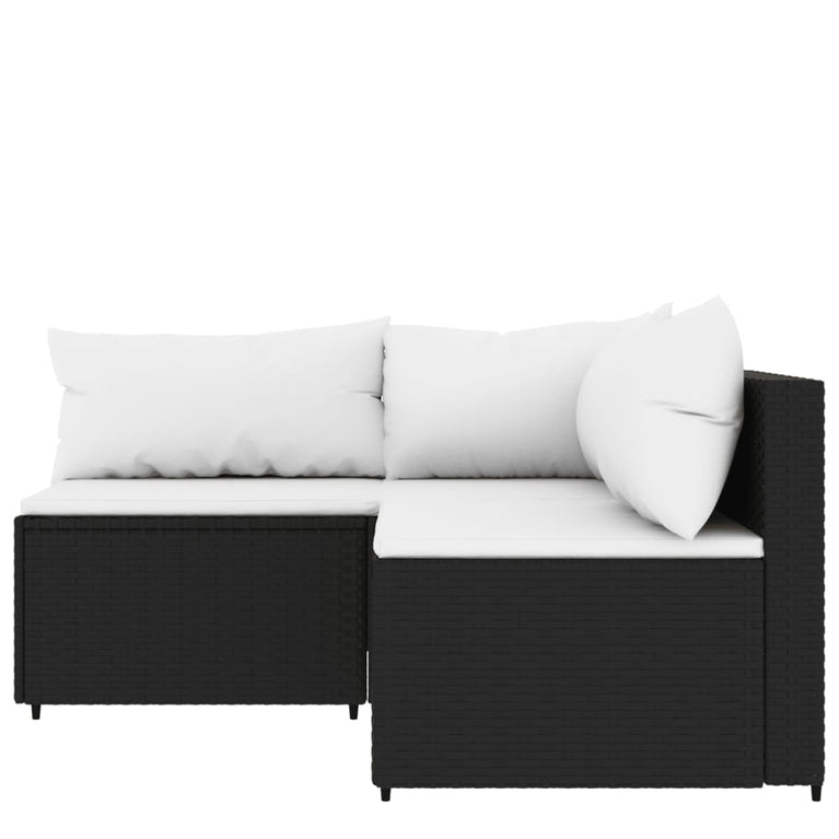 3-delige Loungeset met kussens poly rattan zwart MeubelReus