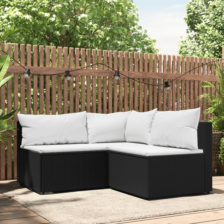3-delige Loungeset met kussens poly rattan zwart MeubelReus
