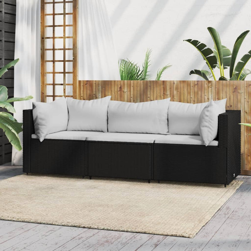 3-delige Loungeset met kussens poly rattan zwart MeubelReus
