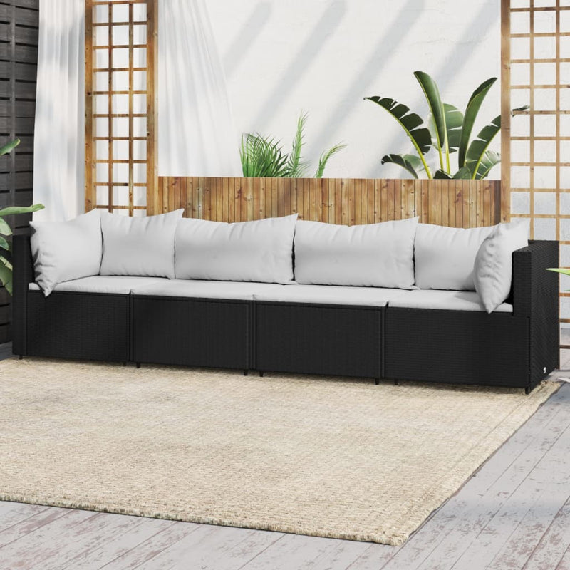 4-delige Loungeset met kussens poly rattan zwart MeubelReus