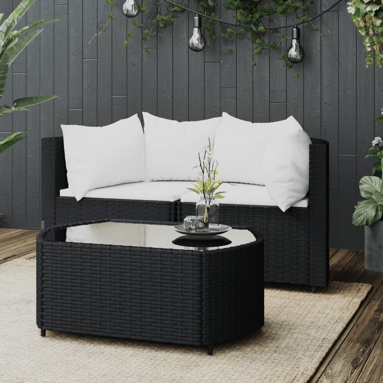 3-delige Loungeset met kussens poly rattan zwart MeubelReus
