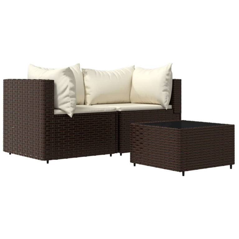 3-delige Loungeset met kussens poly rattan bruin MeubelReus