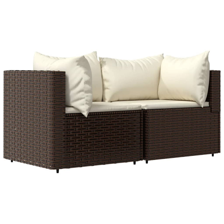 3-delige Loungeset met kussens poly rattan bruin MeubelReus