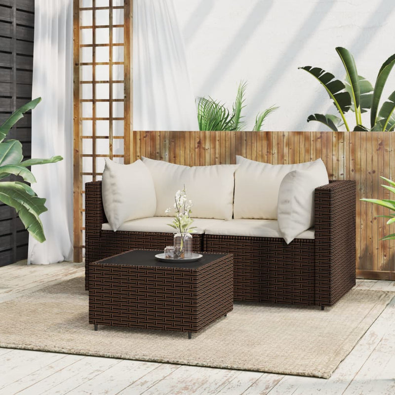 3-delige Loungeset met kussens poly rattan bruin MeubelReus