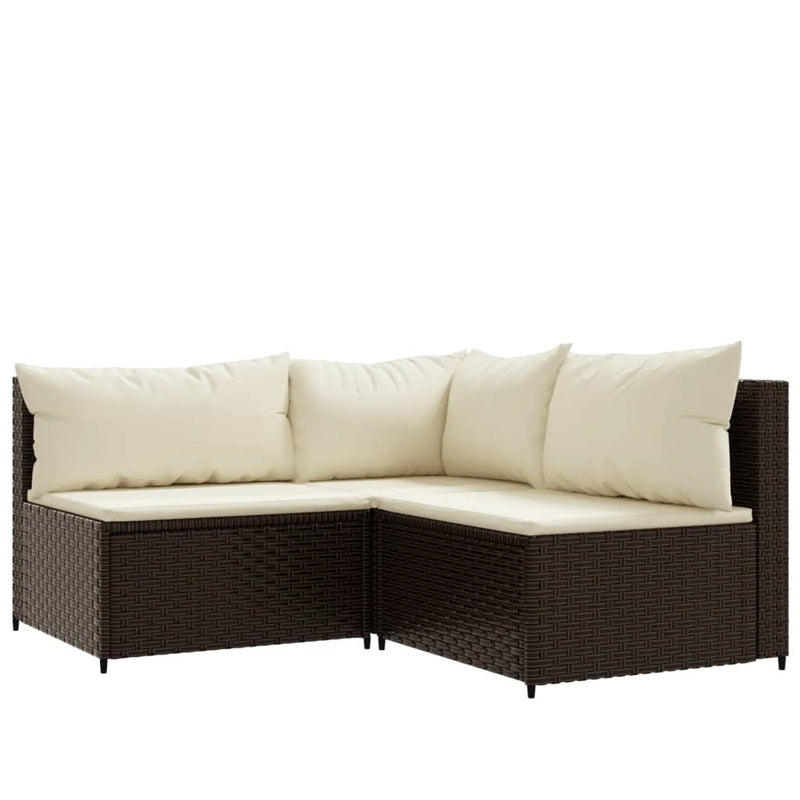 3-delige Loungeset met kussens poly rattan bruin MeubelReus