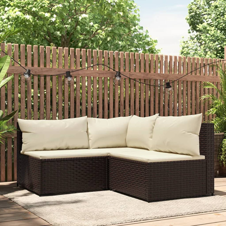 3-delige Loungeset met kussens poly rattan bruin MeubelReus