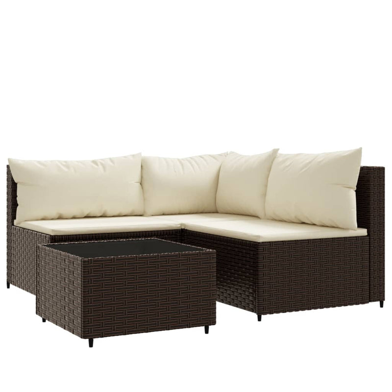 4-delige Loungeset met kussens poly rattan bruin MeubelReus