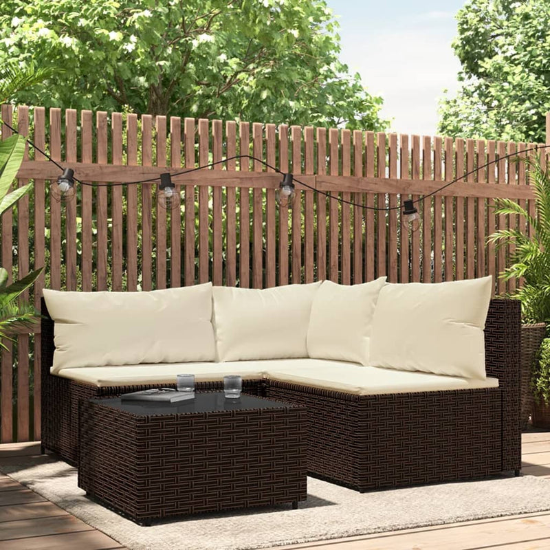 4-delige Loungeset met kussens poly rattan bruin MeubelReus