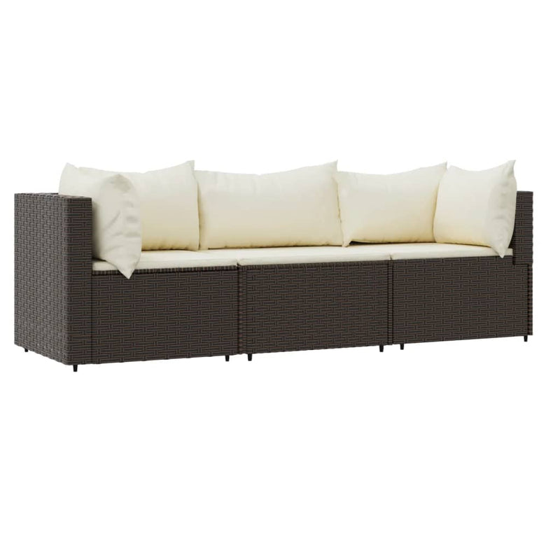 3-delige Loungeset met kussens poly rattan bruin MeubelReus