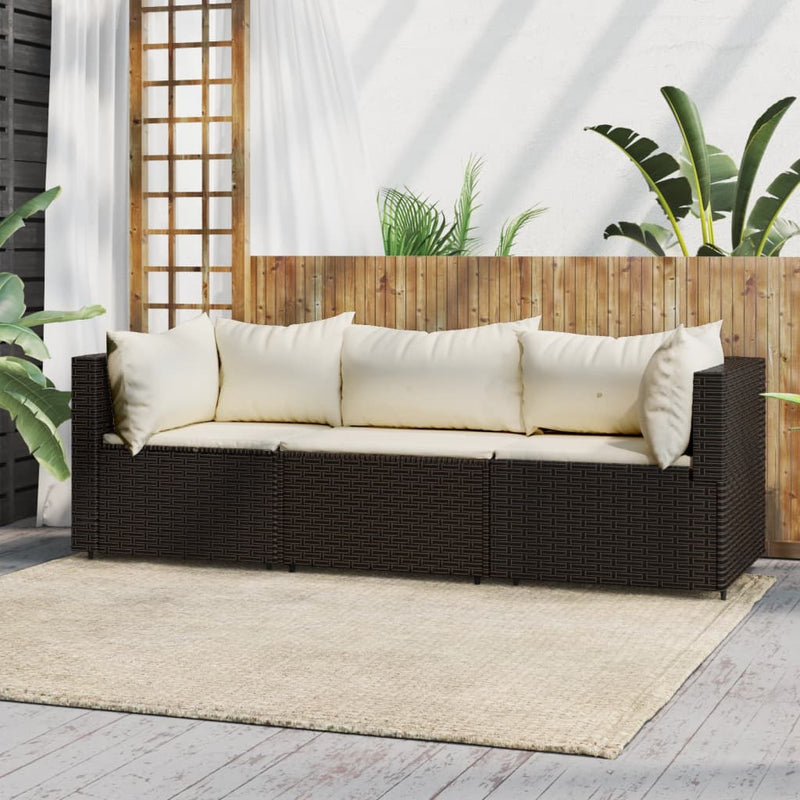 3-delige Loungeset met kussens poly rattan bruin MeubelReus