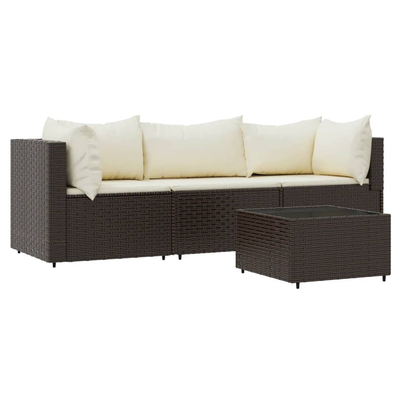 4-delige Loungeset met kussens poly rattan bruin MeubelReus