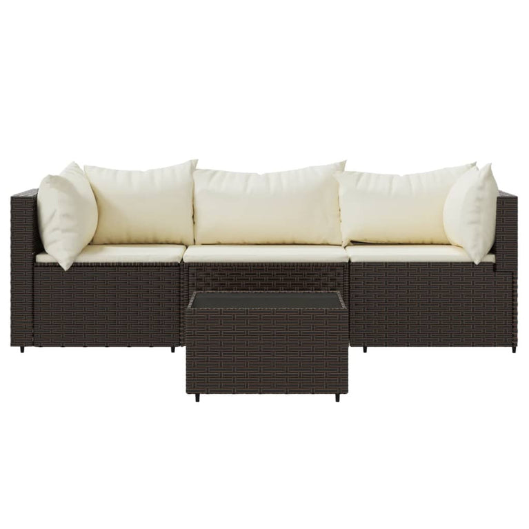 4-delige Loungeset met kussens poly rattan bruin MeubelReus