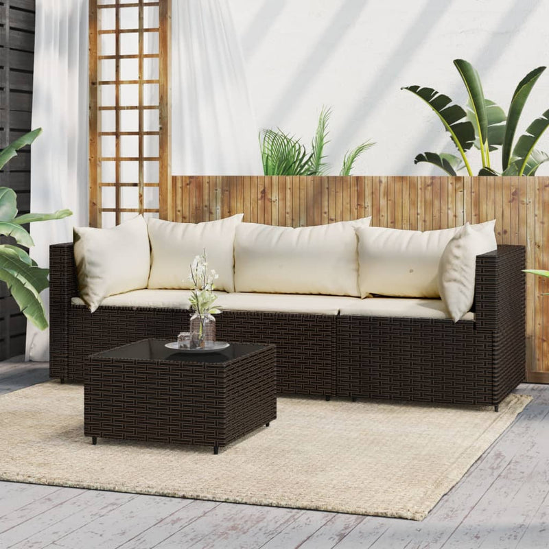 4-delige Loungeset met kussens poly rattan bruin MeubelReus