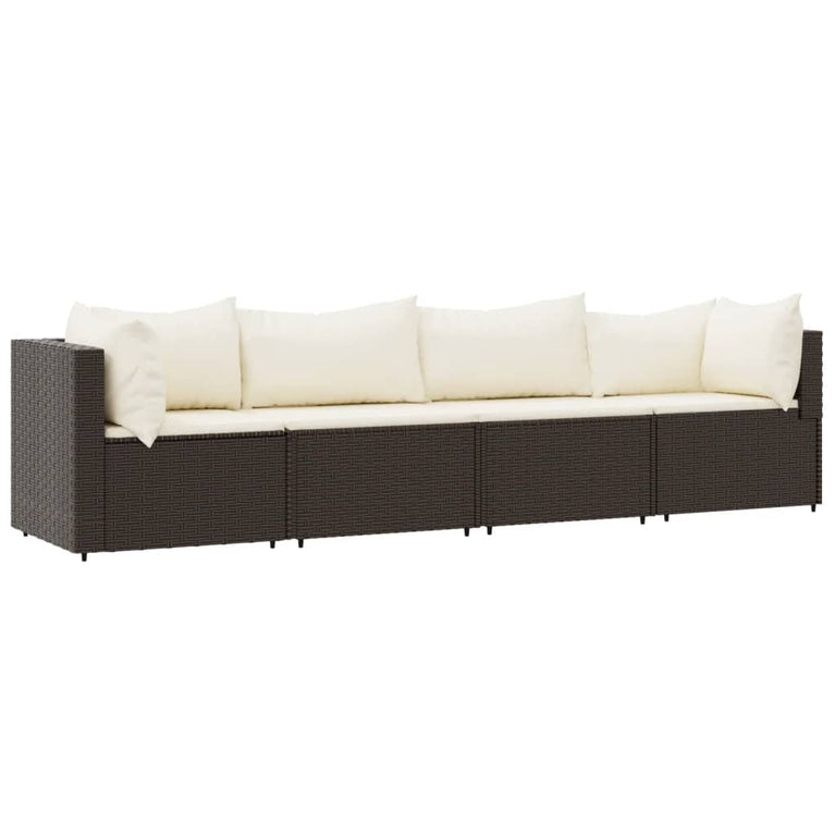 4-delige Loungeset met kussens poly rattan bruin MeubelReus
