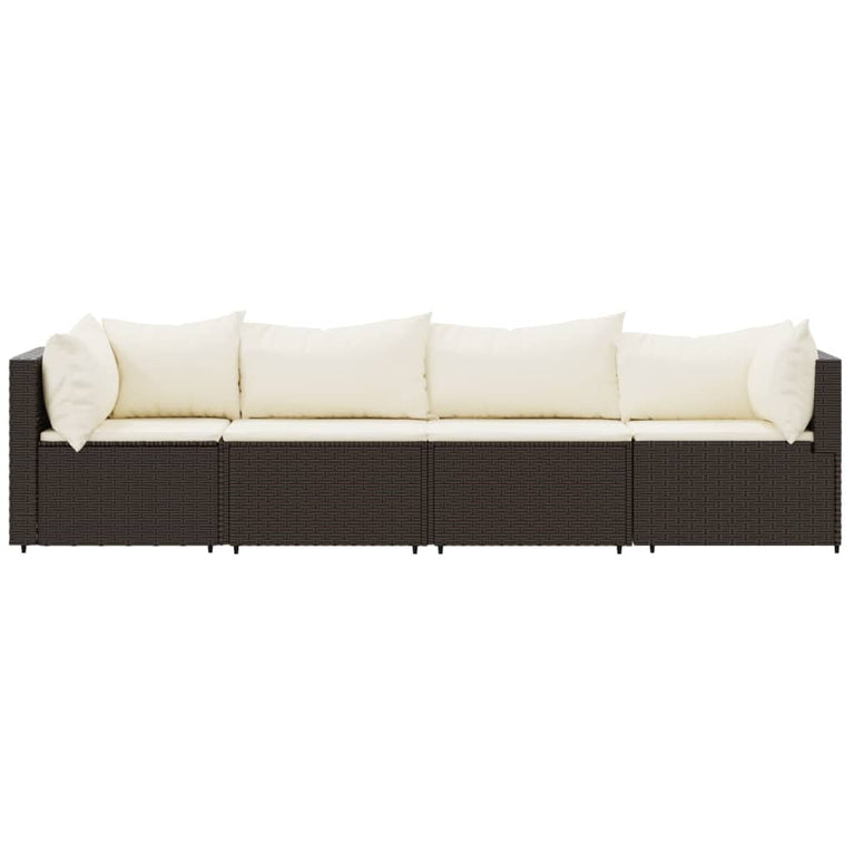 4-delige Loungeset met kussens poly rattan bruin MeubelReus