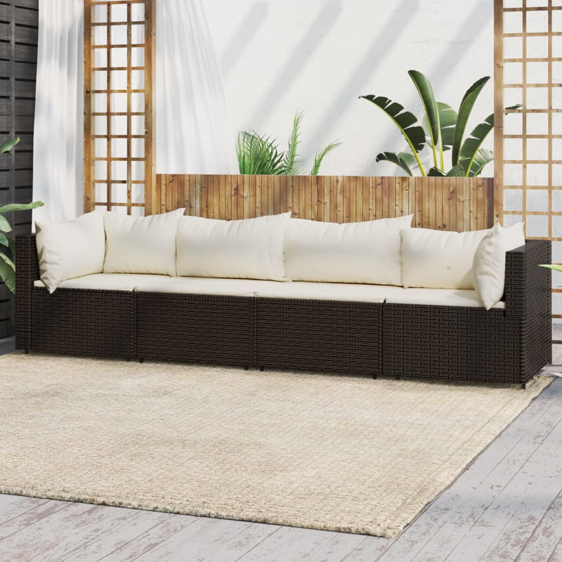 4-delige Loungeset met kussens poly rattan bruin MeubelReus