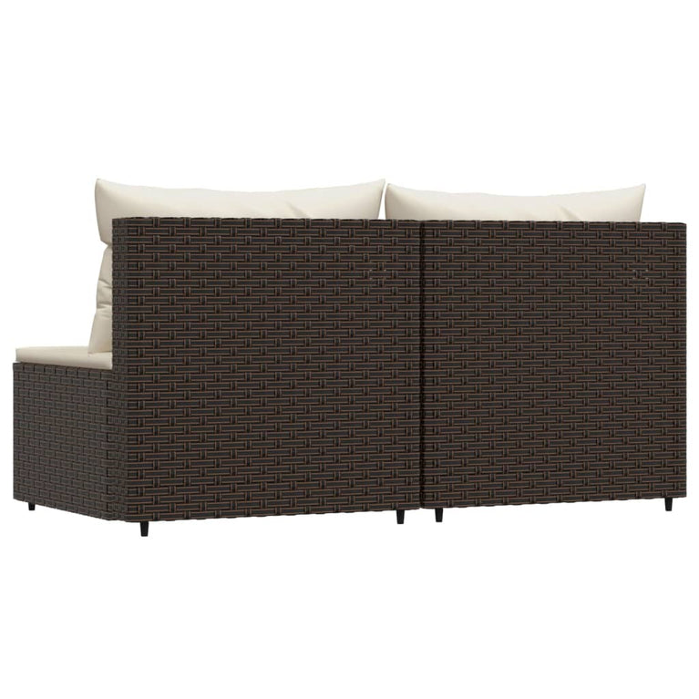 Tuinmiddenbanken met kussens 2 st poly rattan bruin MeubelReus