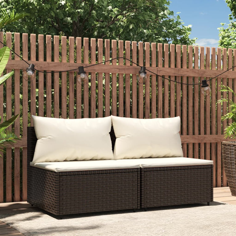 Tuinmiddenbanken met kussens 2 st poly rattan bruin MeubelReus