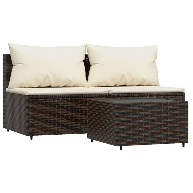 3-delige Loungeset met kussens poly rattan bruin MeubelReus