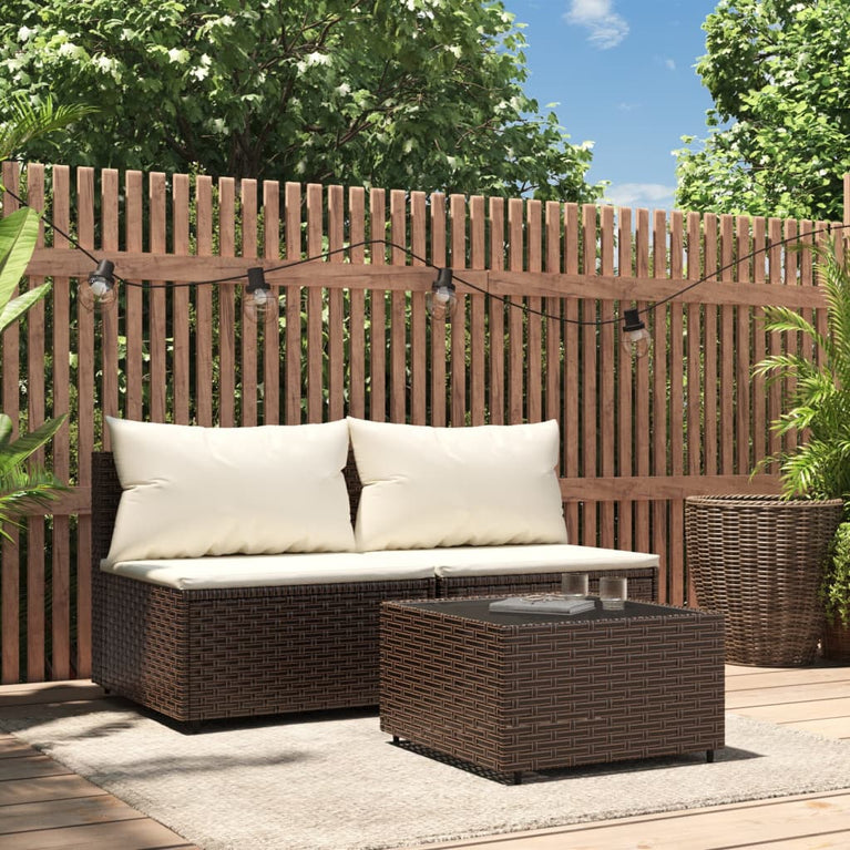 3-delige Loungeset met kussens poly rattan bruin MeubelReus