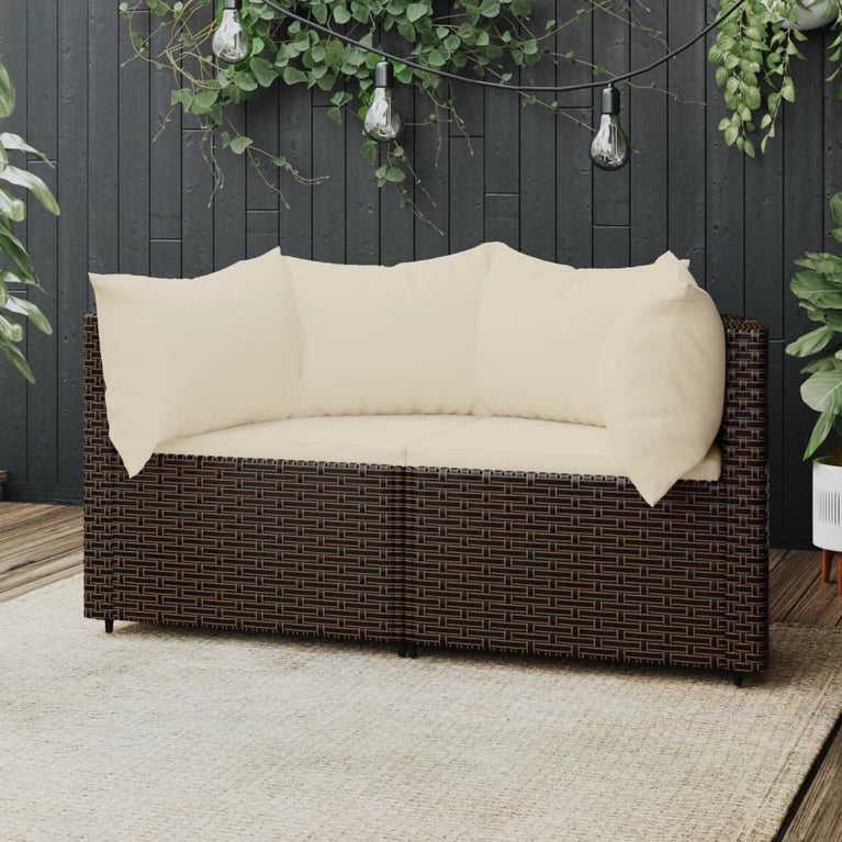 Tuinhoekbanken met kussens 2 st poly rattan bruin MeubelReus