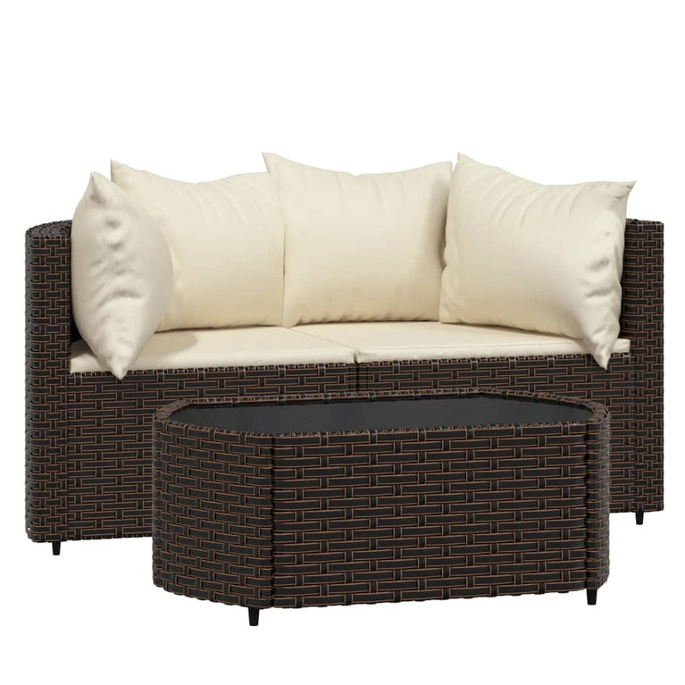 3-delige Loungeset met kussens poly rattan bruin MeubelReus