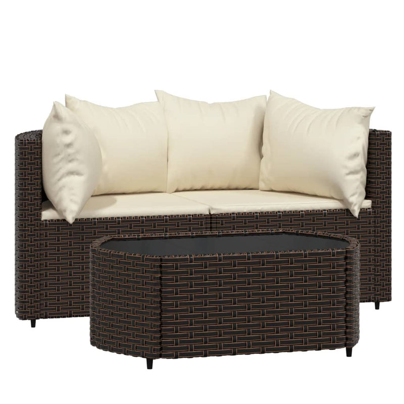 3-delige Loungeset met kussens poly rattan bruin MeubelReus