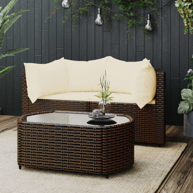 3-delige Loungeset met kussens poly rattan bruin MeubelReus