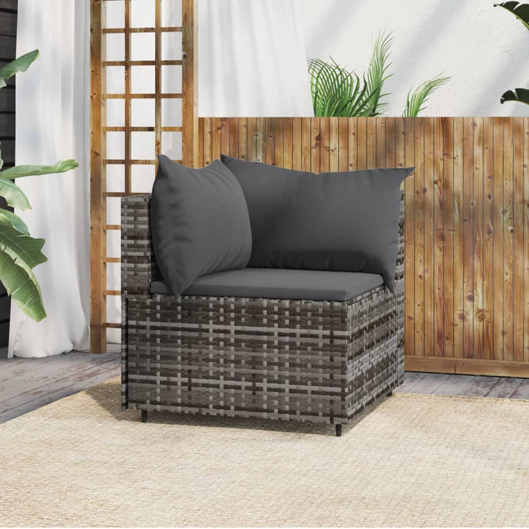 Tuinhoekbank met kussens poly rattan grijs MeubelReus