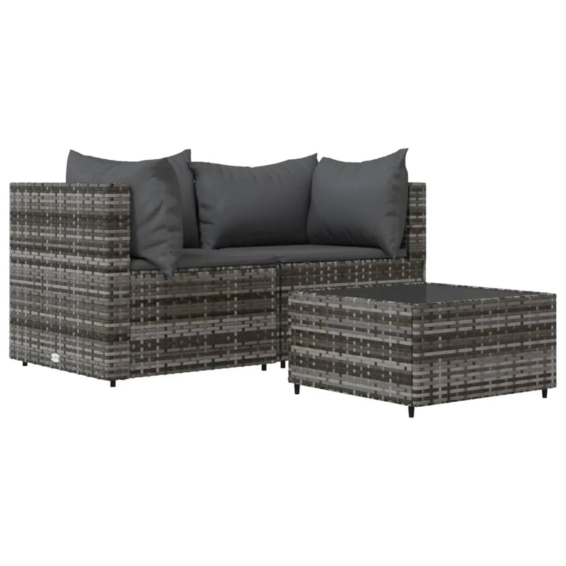 3-delige Loungeset met kussens poly rattan grijs MeubelReus