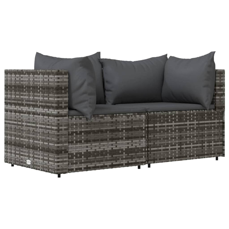 3-delige Loungeset met kussens poly rattan grijs MeubelReus