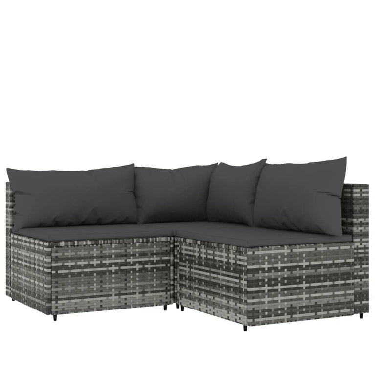 3-delige Loungeset met kussens poly rattan grijs MeubelReus