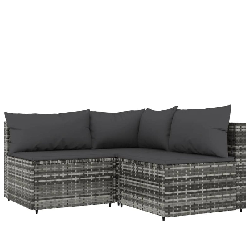 3-delige Loungeset met kussens poly rattan grijs MeubelReus